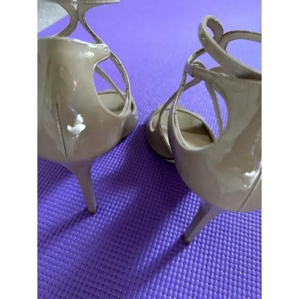 New Jimmy Choo Sandals Beige Patent leather Heels Size 37.5 Made in Italy